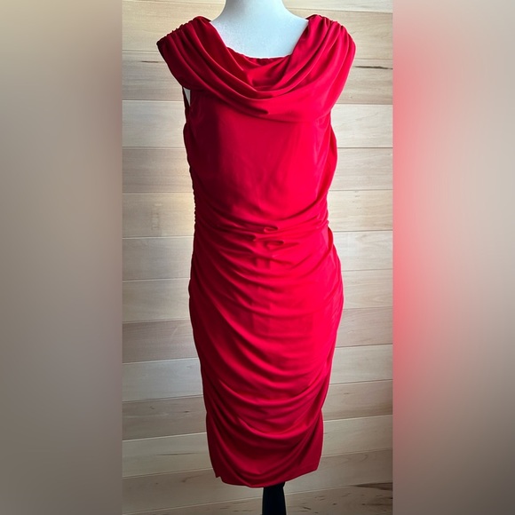 Ricki’s Red midi dress Size Medium Sleeveless Ruching Christmas Winter Summer - Picture 1 of 8